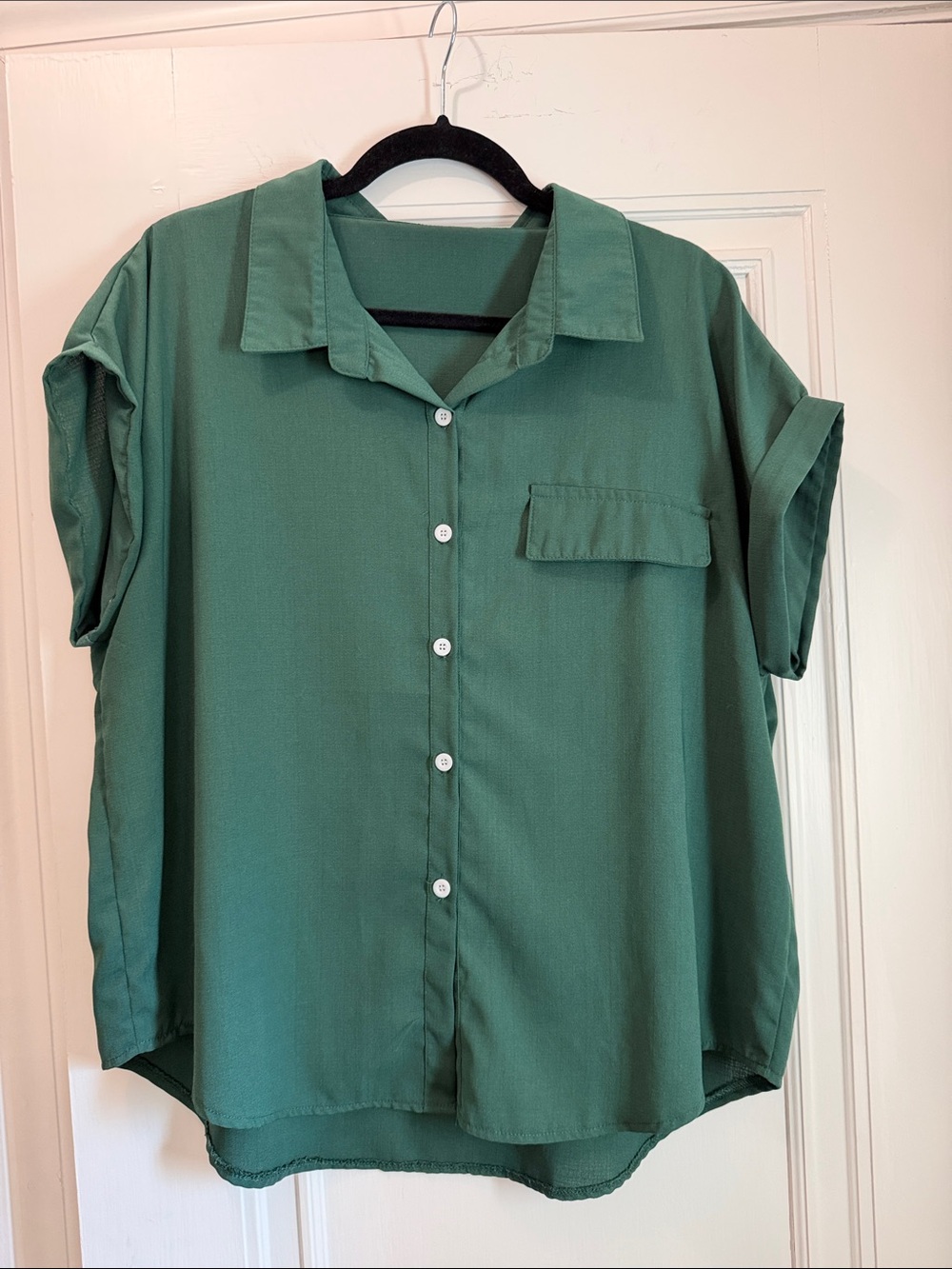 SHEIN Forest Green Short-Sleeve Button-Up Blouse